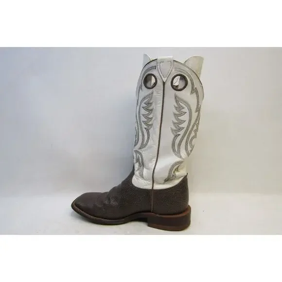 Justin Bent Rail Mens Size 8 D White Brown Leather Buckaroo Cowboy Western Boots Justin Bent Rail Mens Size 8 D White Brown | Mercari main image 3